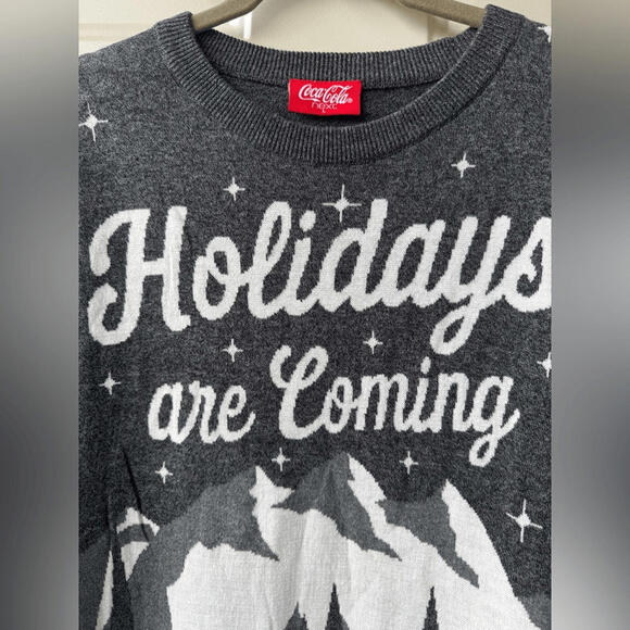 Coca-Cola Holidays Are Coming Christmas Truck Gray Sweater Size Large L Y2K - Picture 5 of 9